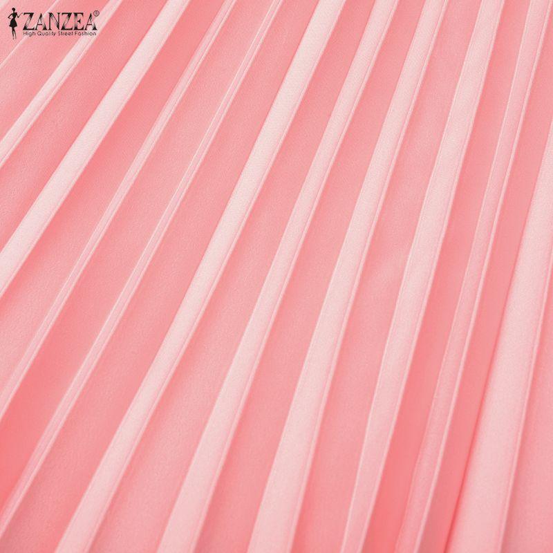 ZANZEA Women Casual V-neck Puff Short Sleeve Summer Long Dress