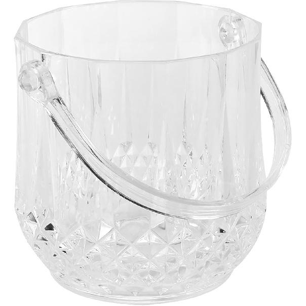 Crystal Binaural Ice Bucket, Transparent Ice Container Champagne Diamond Pattern Ice Bucket with Handle Bar KTV Supplies (White)
