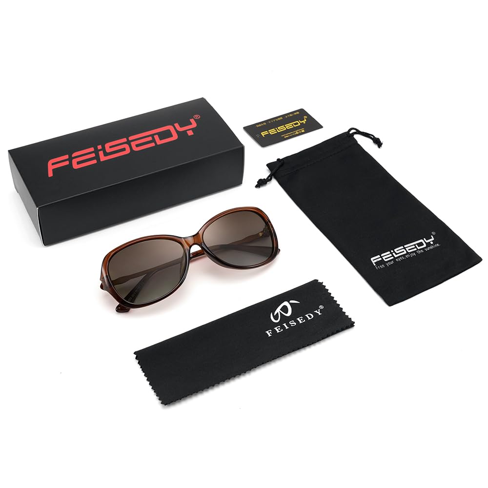 Feisedy TAC Polarizado Cool e Cravejado UV UV400 Menor B1310 Óculos de Sol Femininos, Fashion, Elegante, Armação, Proteção, Proteção, Rosto, Viagem,