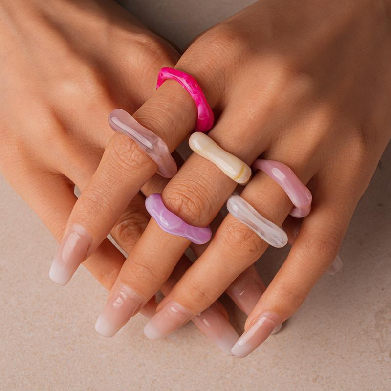 5/6 szt. Kolorowy zestaw pierścionków z żywicy akrylowej Geometryczny Okrągły Pierścionek do układania Prostota Indywidualność Bohemskie Pierścionki na palce Biżuteria Prezenty