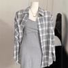 Women's Gray Plaid Summer Sun Protection Cardigan - Korean Style Loose Fit Shirt Jacket