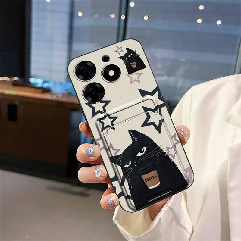 Card Slot Anti-knock Phone Case For Tecno Spark 10 Pro/Ki7 Cartoon TPU Card Sleeve Fashion Design Dirt-resistant Cute