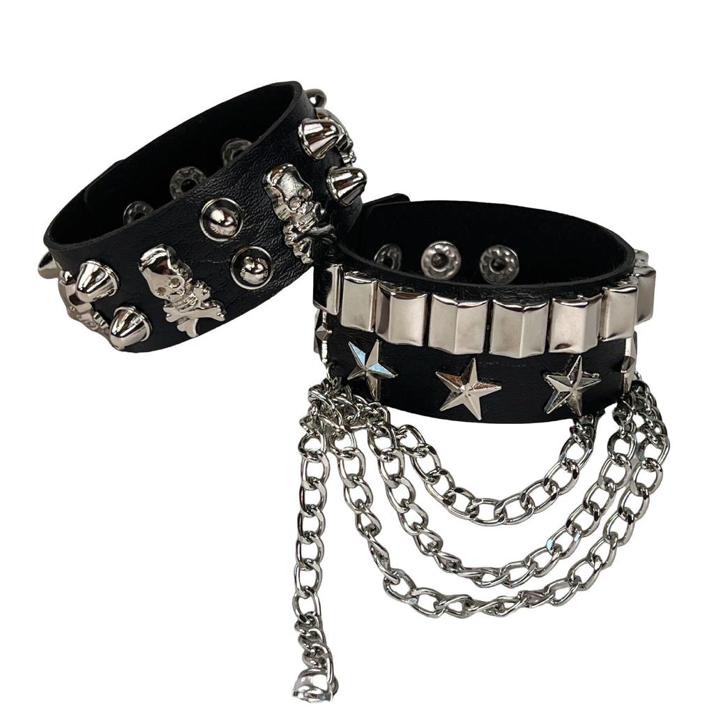Pulsera Punk de Calavera de Cuero PU con Remaches Japonesa y Coreana - Accesorio de Street Dance y Hip Hop
