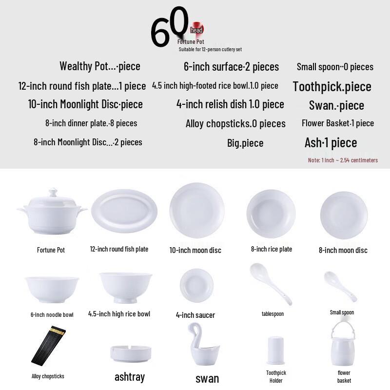 

ZISIZ Jingdezhen Bone China 60-Piece Dinnerware Set