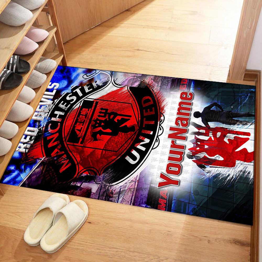 Manchester Personalized Name Floor Mat Design for Game Room Kitchen Outdoor Hallway Anti-slip Rug Office Home Decor Gift for Festivals