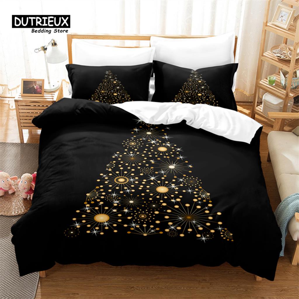3D Christmas Tree Bedding Set, 3Pcs Duvet Cover Set, Soft Comfortable Breathable Duvet Cover, For Bedroom Guest Room Decor