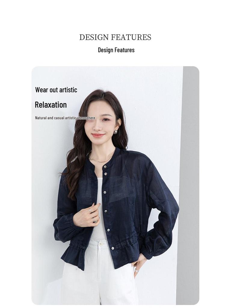 Yi Fei Women's 2026 Summer Ramie Shirt Jacket: Casual, Versatile, Slimming Long Sleeve Top, Breathable Fabric