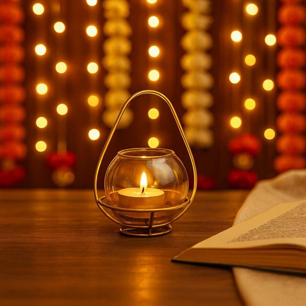 CraftVatika Diwali Decoration Items, Votive Glass Tealight Candle Holder Set,