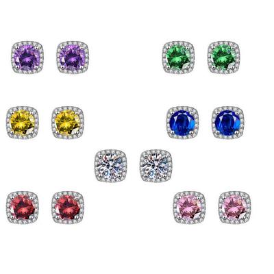 Zirconia Stud Earrings - Square Copper Inlay Fashion Jewelry for Women