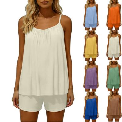 Damen Color Lockeres Ärmelloses Pullover-Top Ohne Rücken und Shorts-Set Mit Elastischem Bund Ohne Taschen.