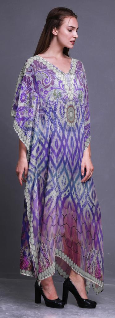 Phagun Ikat Panel Long Caftan Maxi Dress Beach Swimwear Cover Up Womens