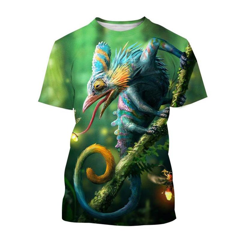 Animal Chameleon 3D Print T-shirt Men Reptile Iguana Round Neck Short-sleeved Lizard Pattern Tees Fashion Casual Tops T Shirts