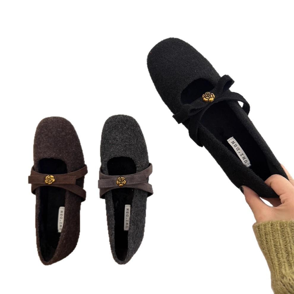 High-end Women's Autumn and Winter Warm Cotton Shoes with Inner Height Increase and Fleece. Single Shoes