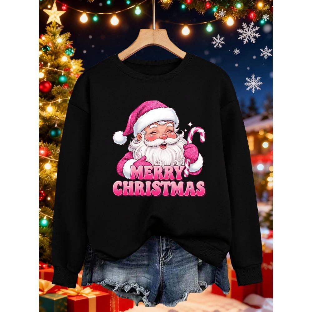 

Счастливого Рождества Розовый Узор Санта-Клауса Женский Свитшот Модный Пуловер Осень Круглый Вырез Уличная Одежда Свободная Повседневная Одежда XL