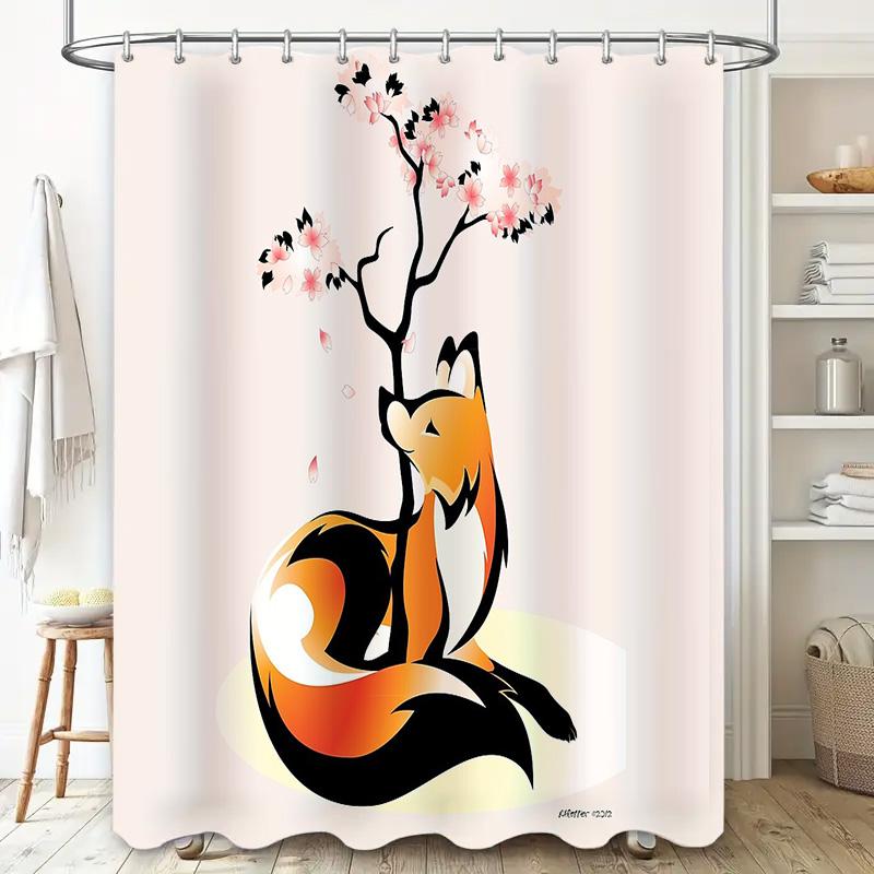 Fox Shower Curtain Woodland Animal Bathroom Decor Nature Forest Wildlife Shower Liner Vintage Rustic Home Decor Tapestry Wall Ha