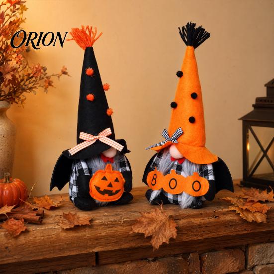 Durable Plush Gnome Halloween Decoration, Spooky Orange Black Boo Pumpkin Swedish Tomte Long-lasting Party Decor Figurine, Elf Dwarf Ornaments