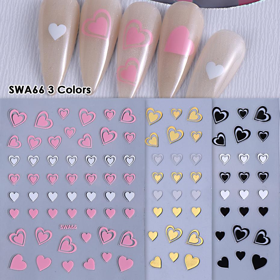 3pcs Valentine's Day Nail Art Stickers 3D Black White Pink Lines Love Nail Decals DIY Adhesive Slider Manicure Decorations