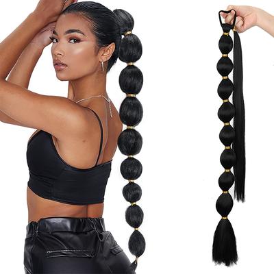 Synthetic Long Bubble Ponytail Extensions Puff Ponytail Wrap Around Hair Tie Straight Ponytail For Women Daily Use