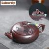 480ml Yixing Purple Clay Teapots Handmade Large Caliber Pot Raw Ore Antique Brass Mud Kettle With Strainer Zisha Tea Set Craft