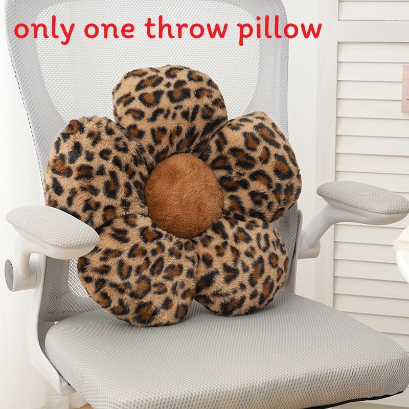 Leopard Print Floral Sofa Cushion With Plush Faux Fur For Home Decor