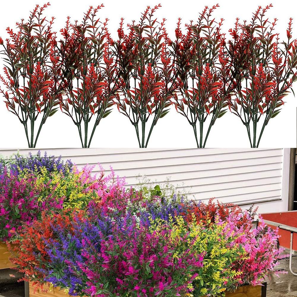 12 Bundles Artificial Flowers Outdoor Fake Shrubs Plants for Home Garden Decor