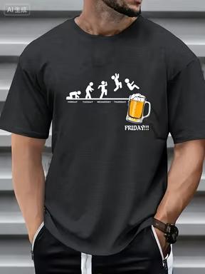 Unisexs Beer Pattern Printed Casual Crew Neck Tshirt Friday Very Suitable For Casual Wear Unisexs And Unisexs 2026 Summer T Shirt