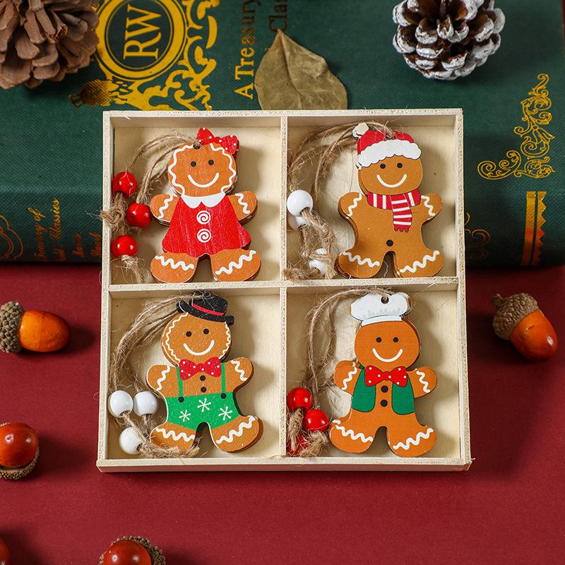 12 Colorful Gingerbread Man Pendants in Wooden Box - New Christmas Tree Ornaments