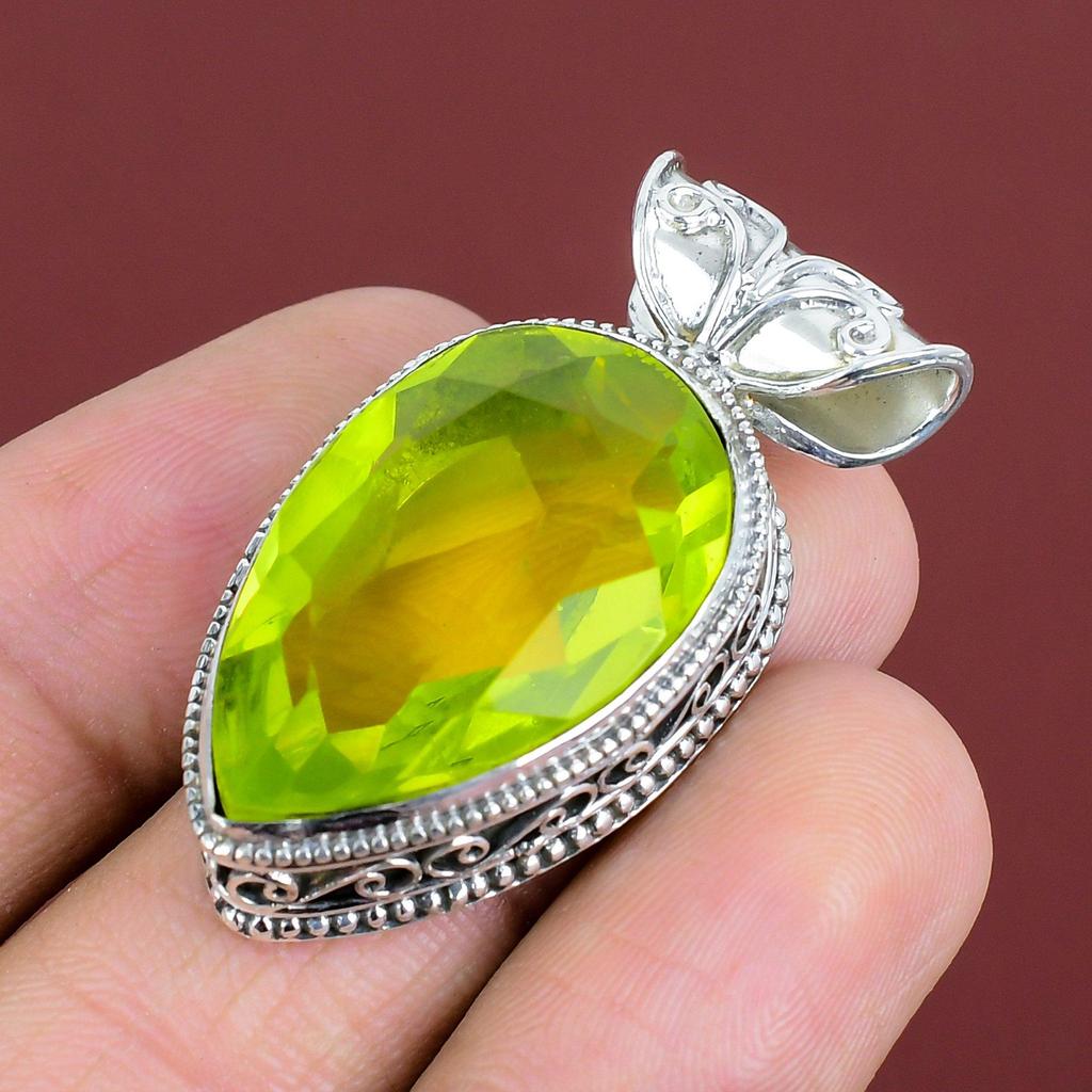 Faceted Lemon Topaz Gemstone Pendant Beautiful Vintage Pendant 925 Sterling Silver Pendant Handmade Jewelry Anniversary Gifts Decent Pendant