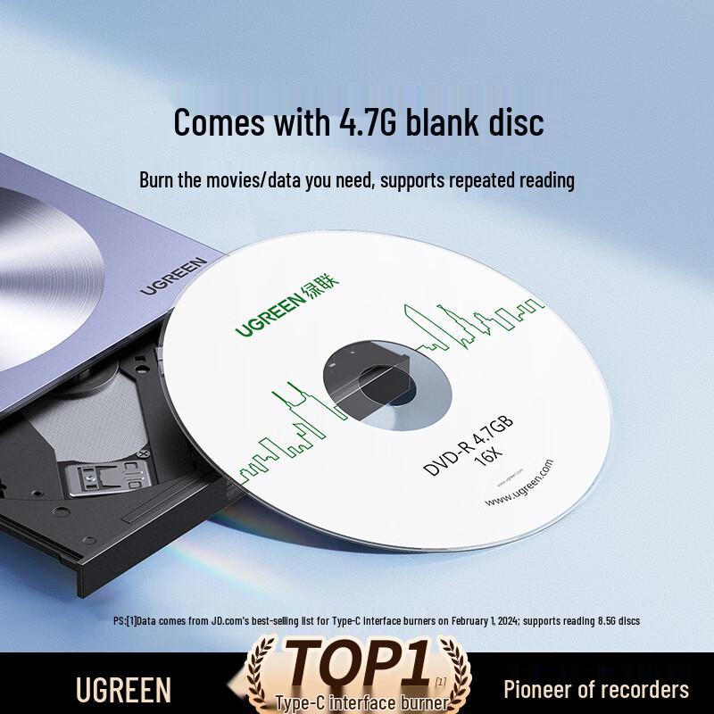 UGREEN 8X External USB-C & USB DVD/CD Writer/Reader