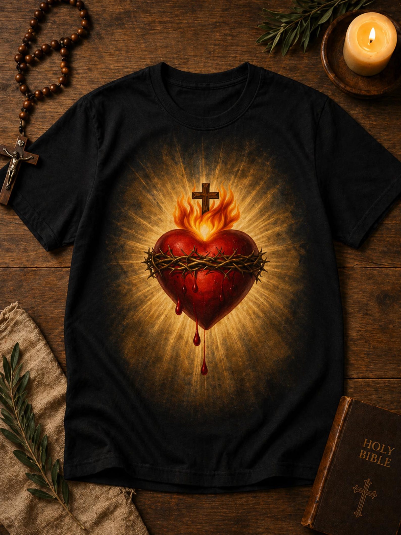 Sacred Heart Jesus T-Shirt – Catholic Faith Graphic Tee – Vintage Spiritual Design L
