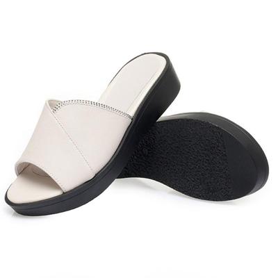 Klapki damskie Sandały Skóra naturalna Letnie damskie buty z odkrytymi palcami Kapcie Duży rozmiar Mama Wedge Damskie slajdy