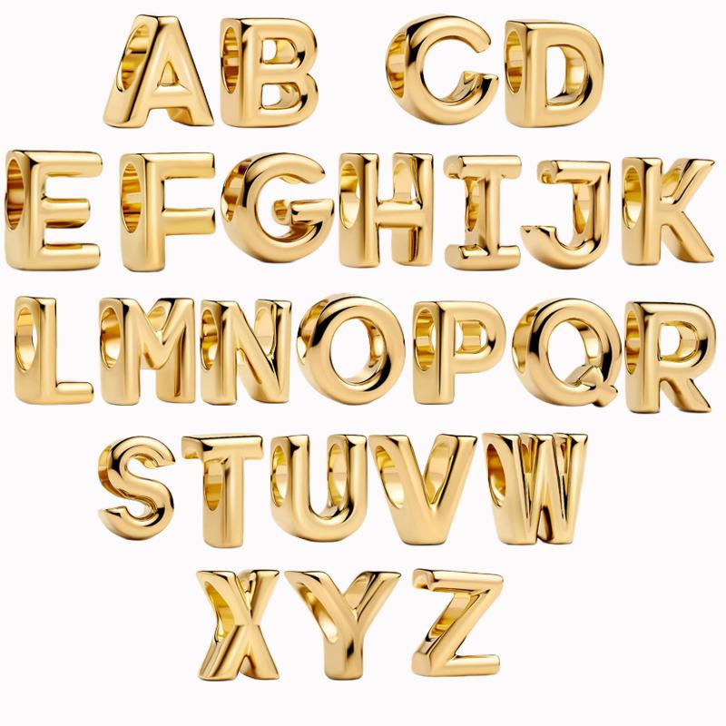 Exquisite Gold Plated 26 of Them English Alphabet Bead Charms copper Charm Ideal For Women Necklaces Bracelets Accessories Do It Yourself Jewellery