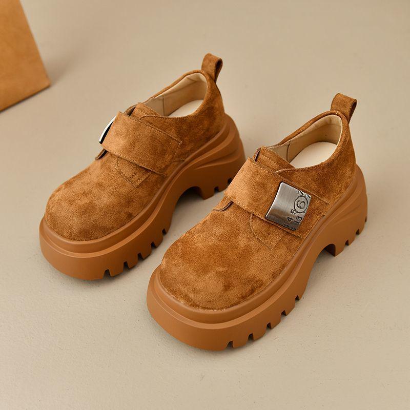 

Женские лоферы 2025 в стиле ретро с круглым носком и низким вырезом - Универсальные слипоны на квадратном каблуке для повседневной носки Size 36 темно-коричневого