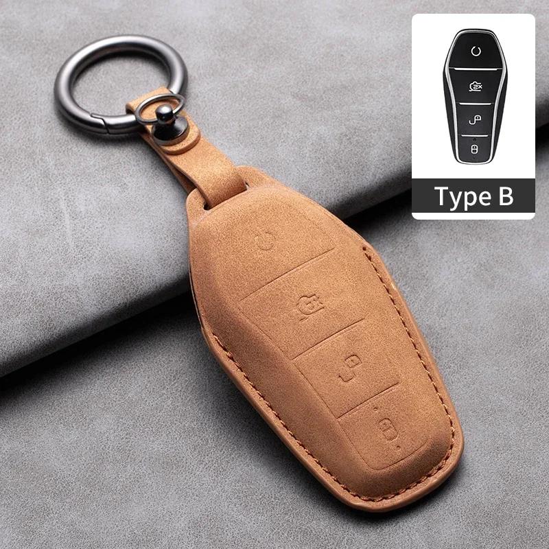 Car Remote Key Case Cover for BYD Tang EV600 Han EV Yuan ATTO 3 Song PLUS Pro MAX DMI Qin Leather Key Fob Shell Keychain