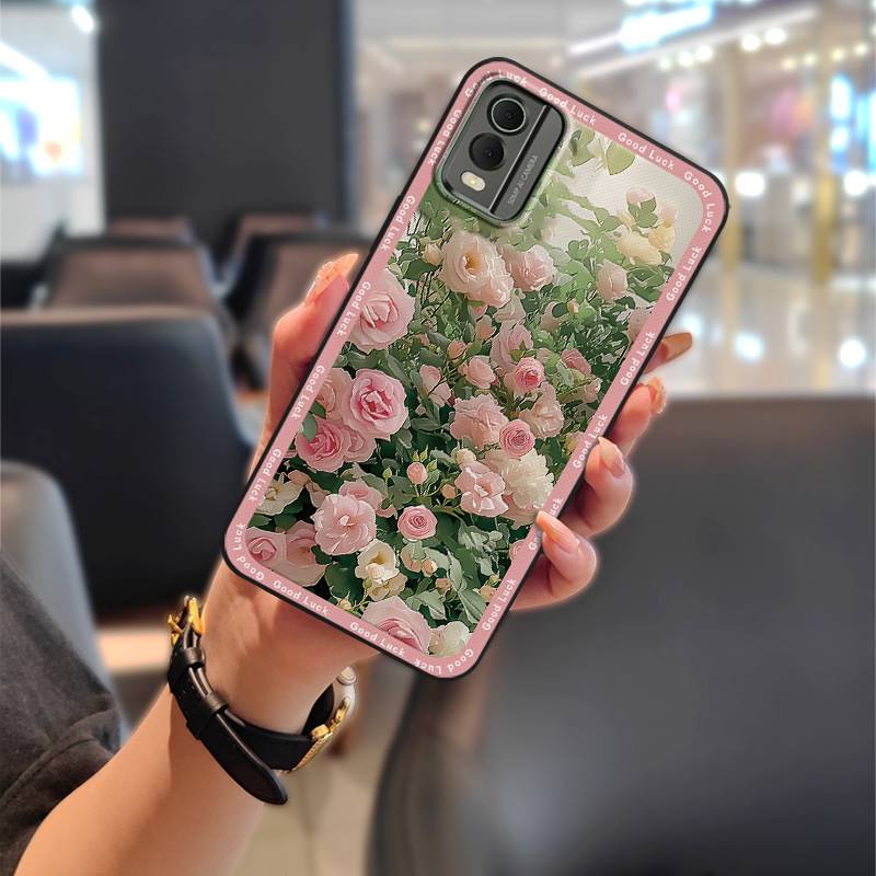 Cute Anti-dust Phone Case For Nokia C32 Waterproof Flower Back Cover Full Wrap Dirt-resistant Durable Protective TPU