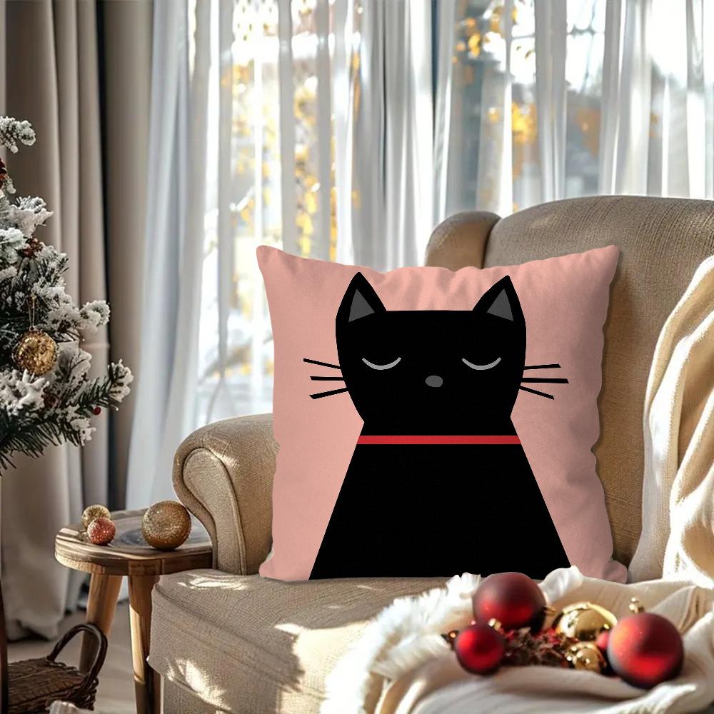 Cute Black Cat Pillow Case Square Pillow Bedroom Sofa Leisure Comfort Cushion Car Living Room Home Decoration 40X40