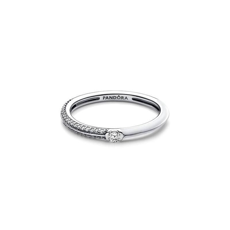 Pandora Pavé double ring with letter logo engraved inside 925 silver ring women s silver 192528C02