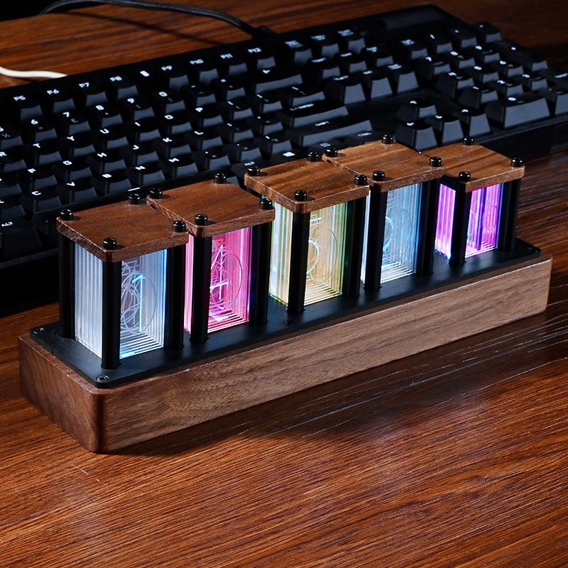 Digital Tube Desk Clock Retro Modern Wooden Clock 1600 Colors RGB Full-Color LED Digital Clock Digital Tube DIY Desk Lamp C02 чёрный