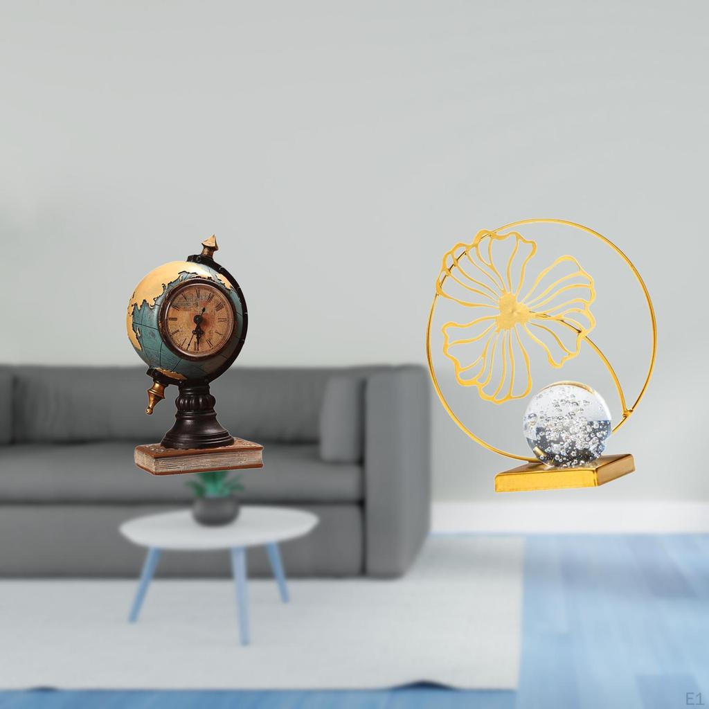 Modern Globe Iron Figurine Statue Table Clock Collectible Art Craft Ornament Sculpture for Shelf