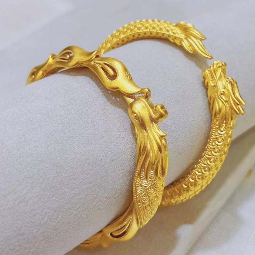 Armlet Dragon and Phoenix Bracelets Zinc Zinc Alloy Bride Wrist Jewelry Chinese Style Golden Bangle  Daily