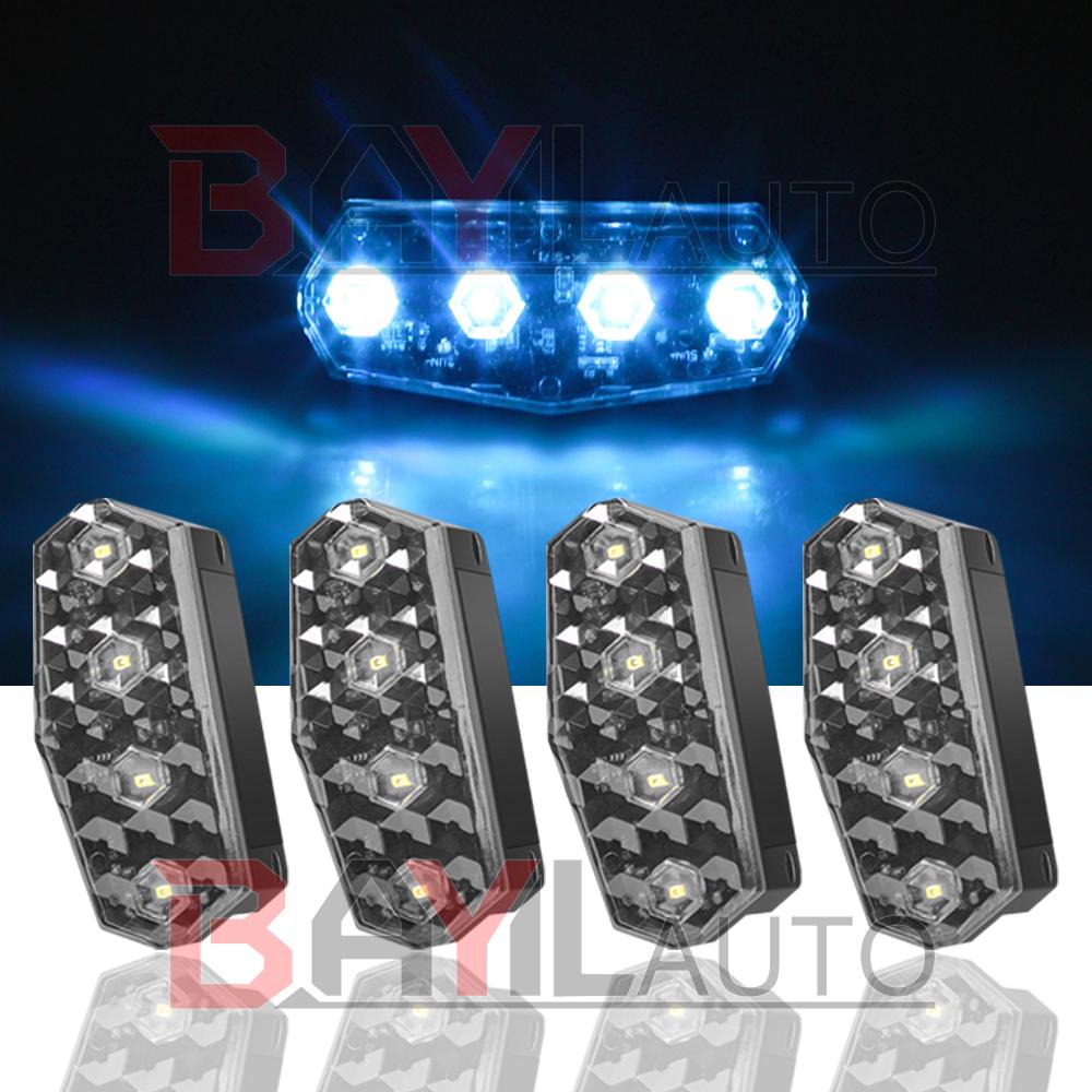 

4Pcs solar warning light Red, white, blue, amber, LED flashing light For Truck Car motorcycle side lights Car decor Accessories ice Bule (4Pcs)