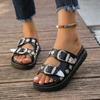 Women's Oversized Slippers New European and American Belt Buckle Willow Nail Flat Slippers Outerwear Open-toe Flip Sandals