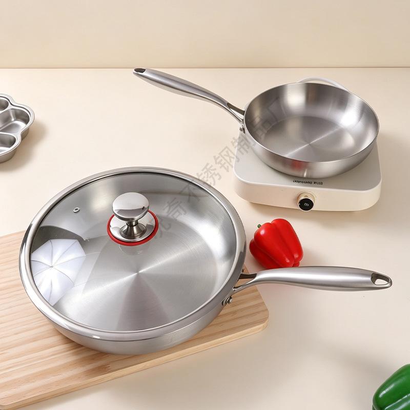 304 Stainless Steel Non-Stick Wok - Flat-Bottomed, No Coating, Low-Smoke, Three-Layer Cookware