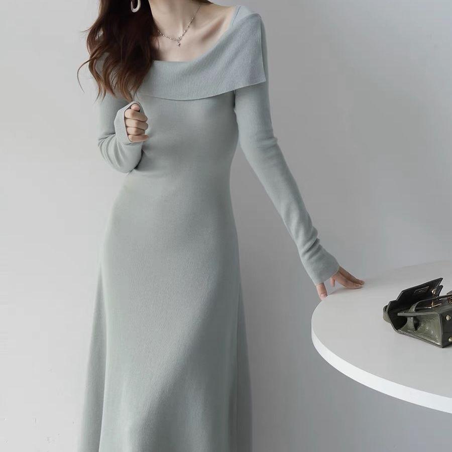 Fashion Knitted Off Shoulder Dress With Long Sleeves For Casual And Party Wear