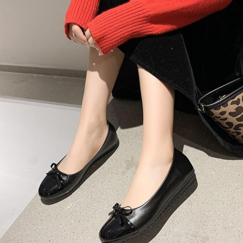 

Spring New Korean Style Fashion Round Toe Flat Casual Plus Size Women s Shallow Cut Bow Single Shoes 35 чорний