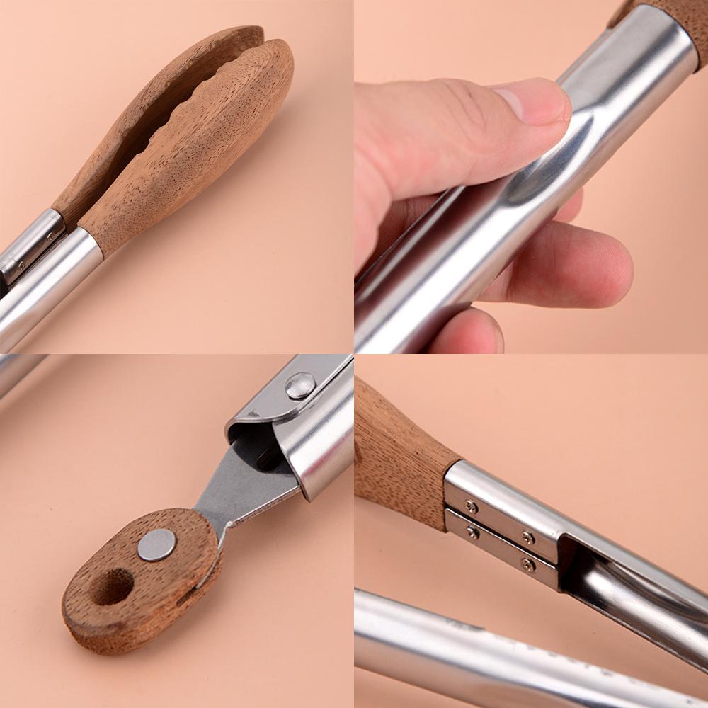 High Quality Non-Stick BBQ Grilling Tong with Stainless Steel Handle Durable Cooking Tong Walnut Wood Easy to Use Food Clip