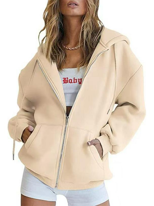 Felpa con zip metallica unisex transfrontaliera - Colore tinta unita, Giacca Autunno/Inverno