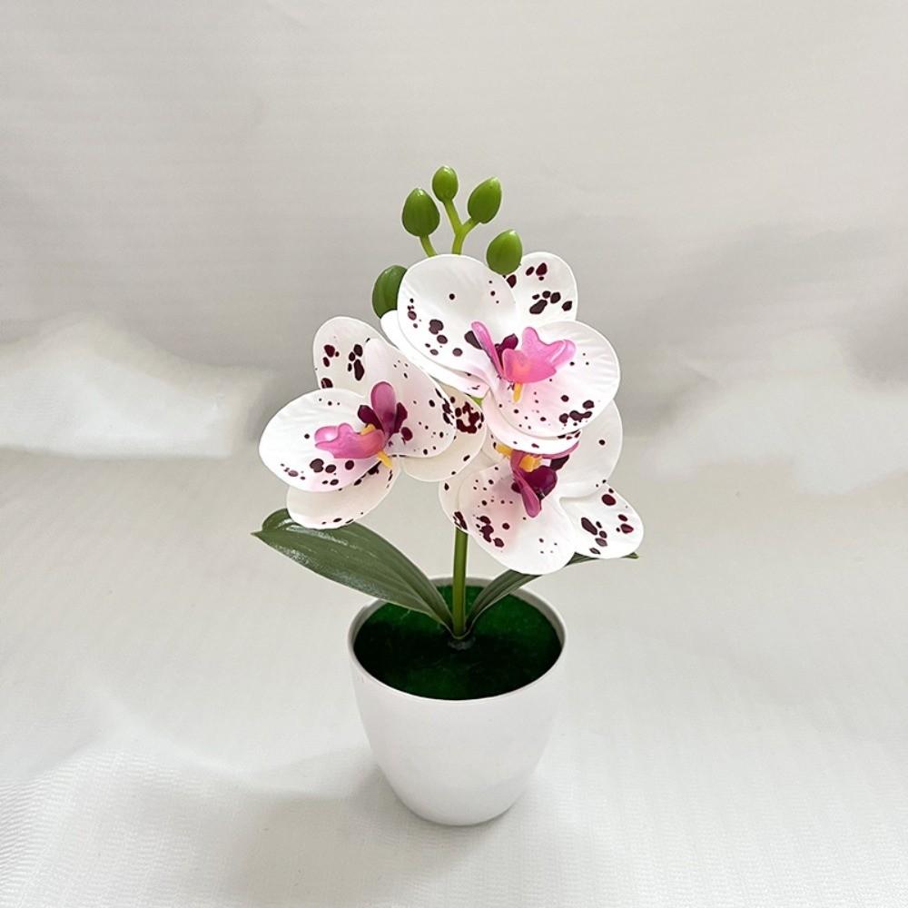 White Flower Pot Artificial Orchid Bonsai Multi-Bloom Artificial Faux Plants  Home Decor
