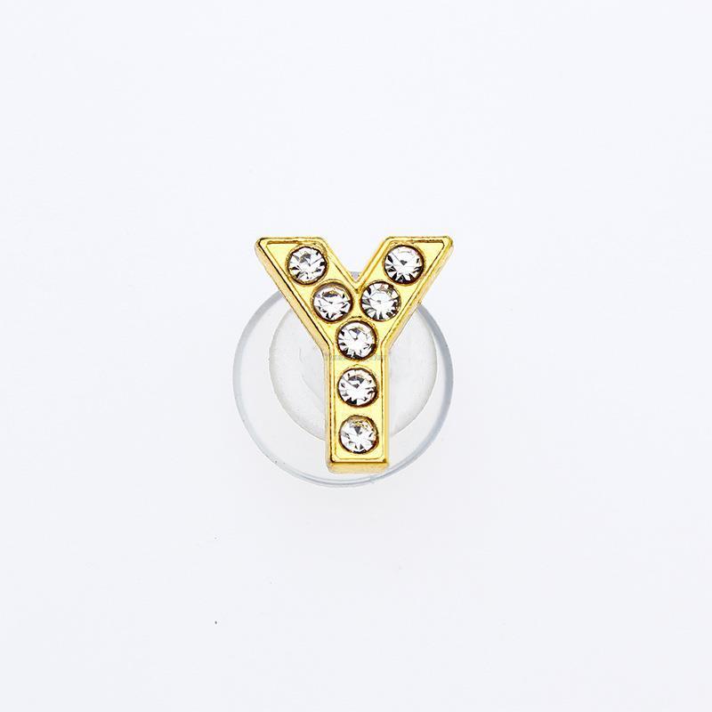 1Pcs Gold Letters Metal Shoe Charms Crystal Diamond Alloy Charms Shoes Accessories Buckle High Quality Shoes Decoration