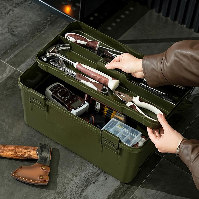 Large-Capacity Multi-Layer Tool Storage Box for Home, Car, Outdoor Use with Plastic Handle